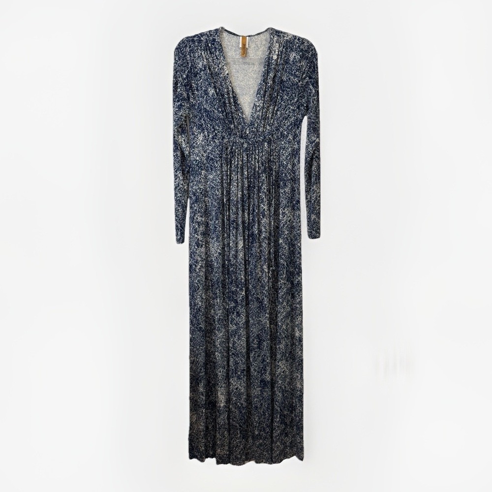 Rachel Pally Long Sleeve Caftan Modal Maxi Dress - Sz S Blue & White Abstract